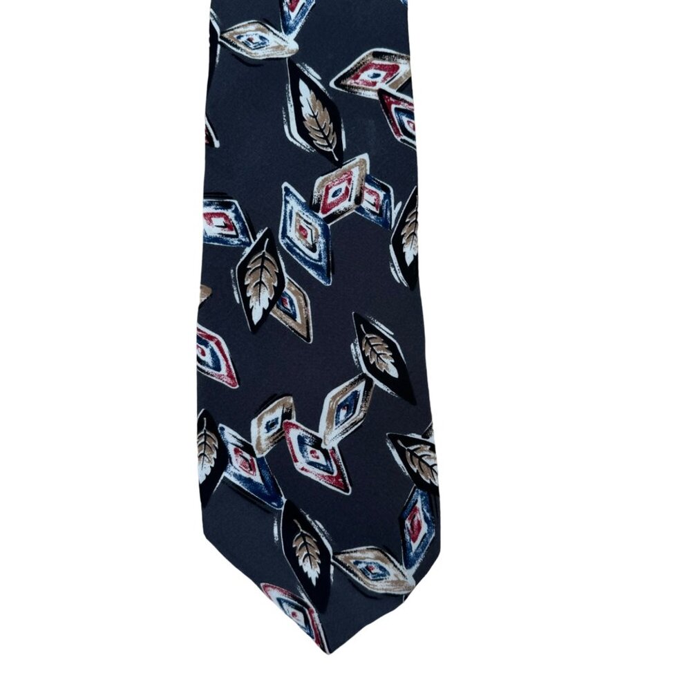 Zylos George Machado Mens Tie  Italian Silk Black Leaf Diamond Pattern